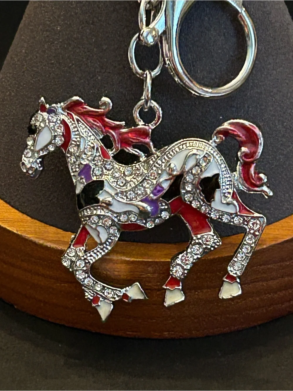 Gold or Silver Hardware w/Colorful Crystal Trotting Horse 🐎 Bag Charm Keychain